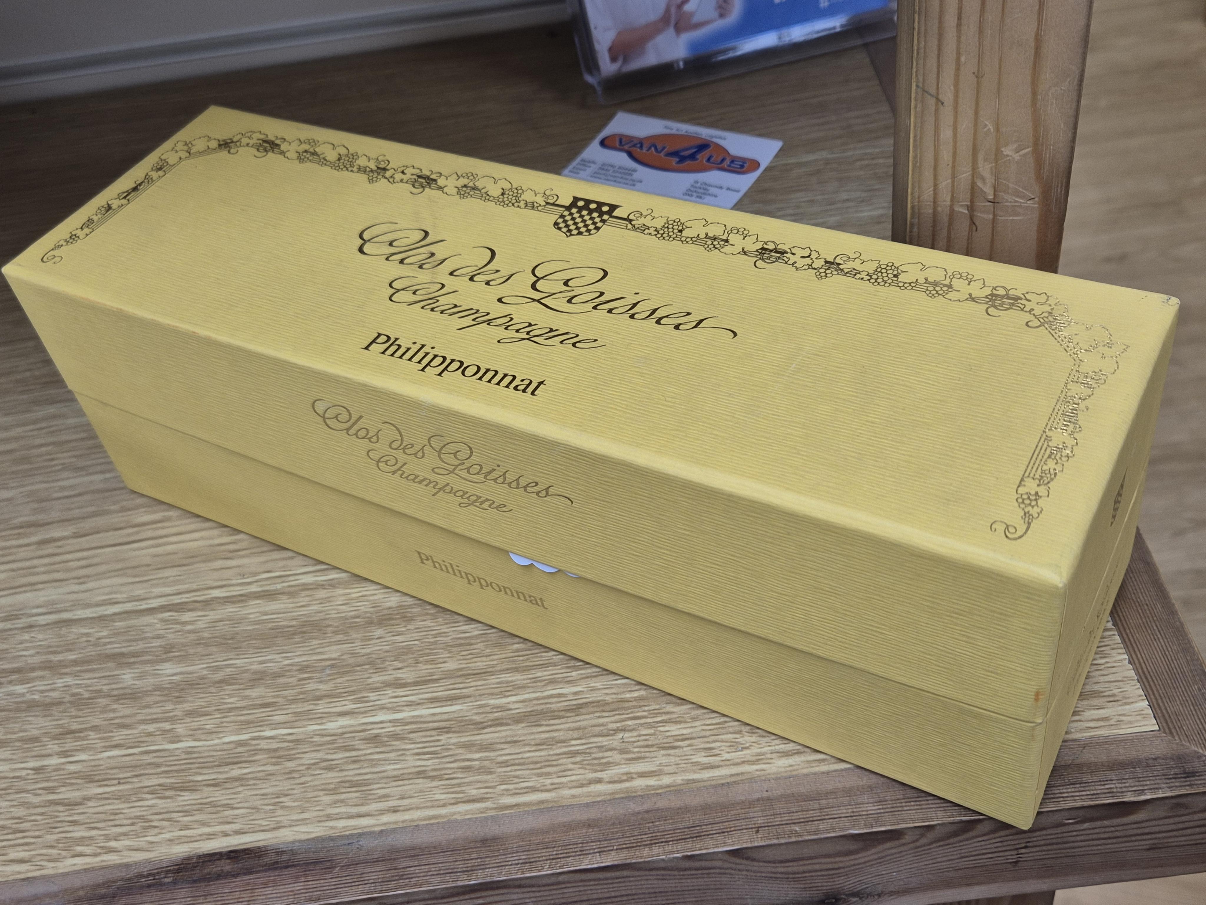 A bottle of Clos des Goisses Champagne, 1996, cased